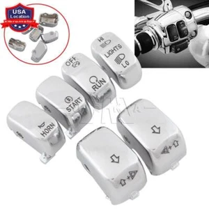 6Pcs Chrome Hand Control Switch Housing Button Covers Caps For Harley 1996-2013 - Picture 1 of 13