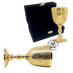 Weinkelch Kelch Glas geprägtes Design massiv Messing gold mit Samtbox - Bild 1 von 8