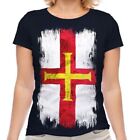 Guernsey Grunge Flagge Damen T-Shirt Fußball Geschenk Kleidung Jersey