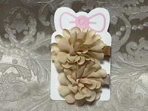 Khaki Brown Chiffon Flower Adorable Floral Hair Bow Clips Girl Hair Barrette Set - Picture 1 of 5