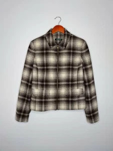 Lauren Ralph Lauren Wool Brown Beige Plaid Check Full-Zip Jacket Women's 10 - Picture 1 of 5