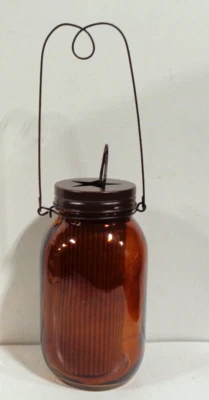 Qt Glass Mason Jar Hanging Candle Holder Red Bronze Metal Primitive Farmhouse - Image 1 of 3