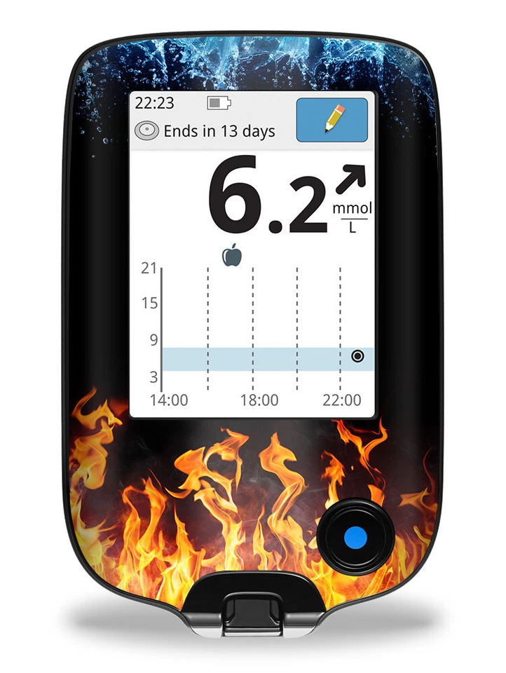 Aufkleber Sticker für FreeStyle Libre 2 & 3 Lesegerät Wasser und Flammen