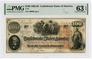 1862 T-41 $100 The Confederate States of America Note w/ Whatman Watermark! - Picture 1 of 3