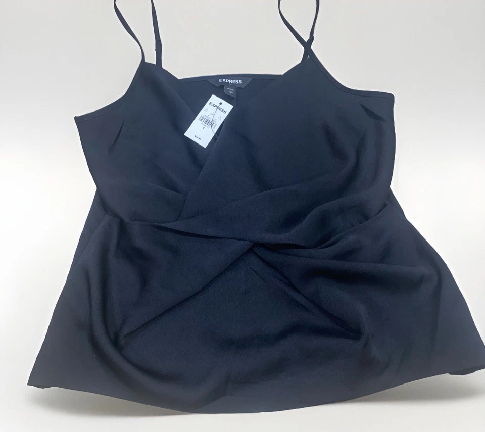 Express Camisole Size Small Black Satin Twist Front Hi Low Cami