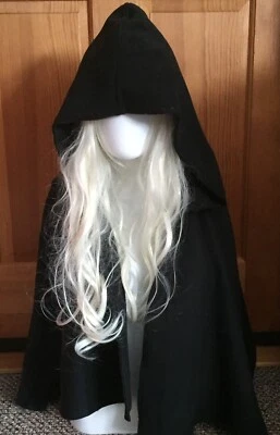 Capa de ombro preta com capuz drapeada capa medieval LARP Skyrim cosplay LOTR - Imagem 1 de 4