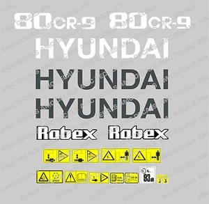 HYUNDAI 80 CR-9 DIGGER EXCAVATOR DECAL STICKER SET WITH SAFETY WARNING SIGNS - Picture 1 of 1