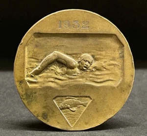 Di H. Demey Francia 1932 premio nuoto antico bronzo medaglia sport art deco - Foto 1 di 8