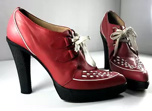 Casadei Ankle Boots Womens Red Leather Lace Up High Heel Shoes Size 39 - Picture 1 of 14