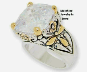 Cable Ring CZ white 18kt yellow gold Cushion Swarovski stones sz 6 new - Picture 1 of 6