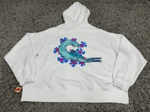 NEW Disney Hoodie Adult 1X XL White Blue Stitch Pullover Surfing Flowers Parks - Picture 1 of 10