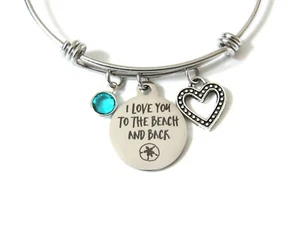 I Love You to The Beach and Back Bracelet with Birthstone, Gift for Mom, Wife - Picture 1 of 3