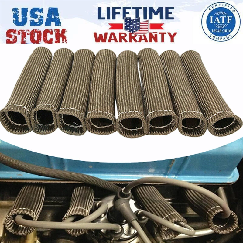 8pcs 2500 Degree Titanium Spark Plug Wire Boots Heat Protector Sleeve Cover/Wrap - Image 1 of 4