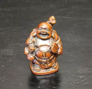 Vintage  Chinese Good Luck Resin Laughing Buddha Sitting Figurine - Picture 1 of 3
