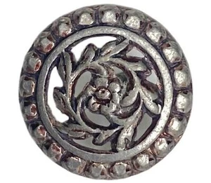 Cut Steel Shank Button Vintage Antique Victorian Flower Pewter Collectible Round - Picture 1 of 3