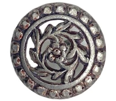 Cut Steel Shank Button Vintage Antique Victorian Flower Pewter Collectible Round - Image 1 of 3