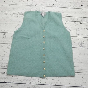 Vintage Casual Corner Wool Angora Cardigan Sweater Women M Green Cable Knit Vest - Picture 1 of 6