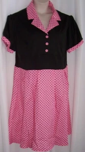 Women's Plus 3X Rose Black Polka Dots  Vintage Retro Swing Cocktail  Dress NEW - Picture 1 of 6