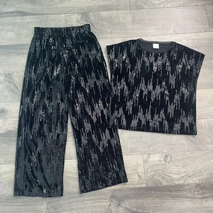 ZARA Girls Black Velour 13-14y Sequin Top and 11-12y Pants 2pc Set READ - Picture 1 of 12