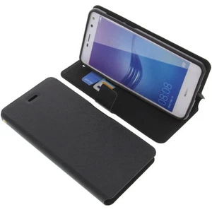Tasche für Huawei Y5 2017 Book-Style Schutz Hülle Handytasche Buch Schwarz - Zdjęcie 1 z 5