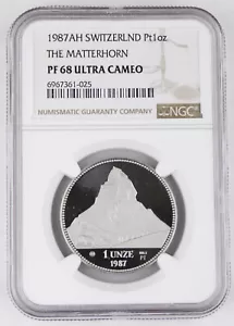 Switzerland 1987 1 Oz Platinum Proof Coin The Matterhorn NGC PF68 Ultra Cameo - Picture 1 of 4