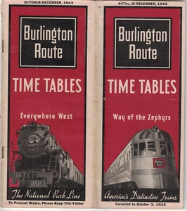 Burlington Route Railroad Time Table Oct- Dec 1943 - Picture 1 of 1