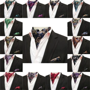 Herren Paisley Blumen Karo Krawatte Ascot Krawatte Taschentuch Einstecktuch Hochzeit Party Set - Bild 1 von 20