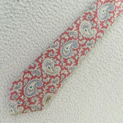 Christian Dior Mens Neck Tie Silk Red Blue Silver Paisley 3.5" 57" Vintage - Image 1 of 4