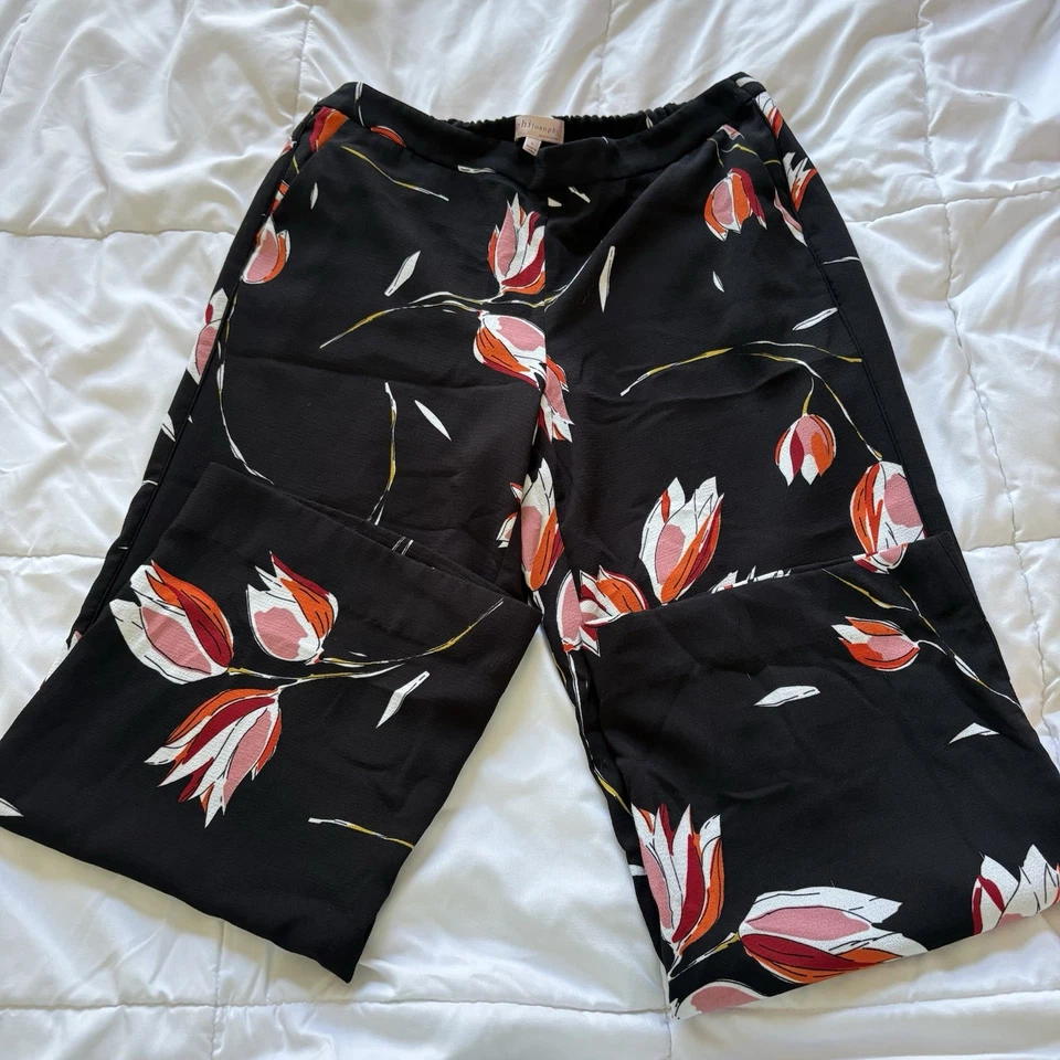Philosophy Mujer Grande Negro Rosa Floral Pierna Ancha Boho Fluido Palazzo Pantalones Foto 1 de 4