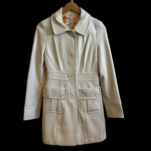 Anthropologie Tulle Ivory Cream Wool Blend Button Front Long Peacoat Pea Coat S - Picture 1 of 8