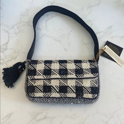 Nuevo Bolso con Cuentas de Vidrio a Cuadros Negro Blanco Tendencia Cisne Cartera Dije Foto 1 de 4