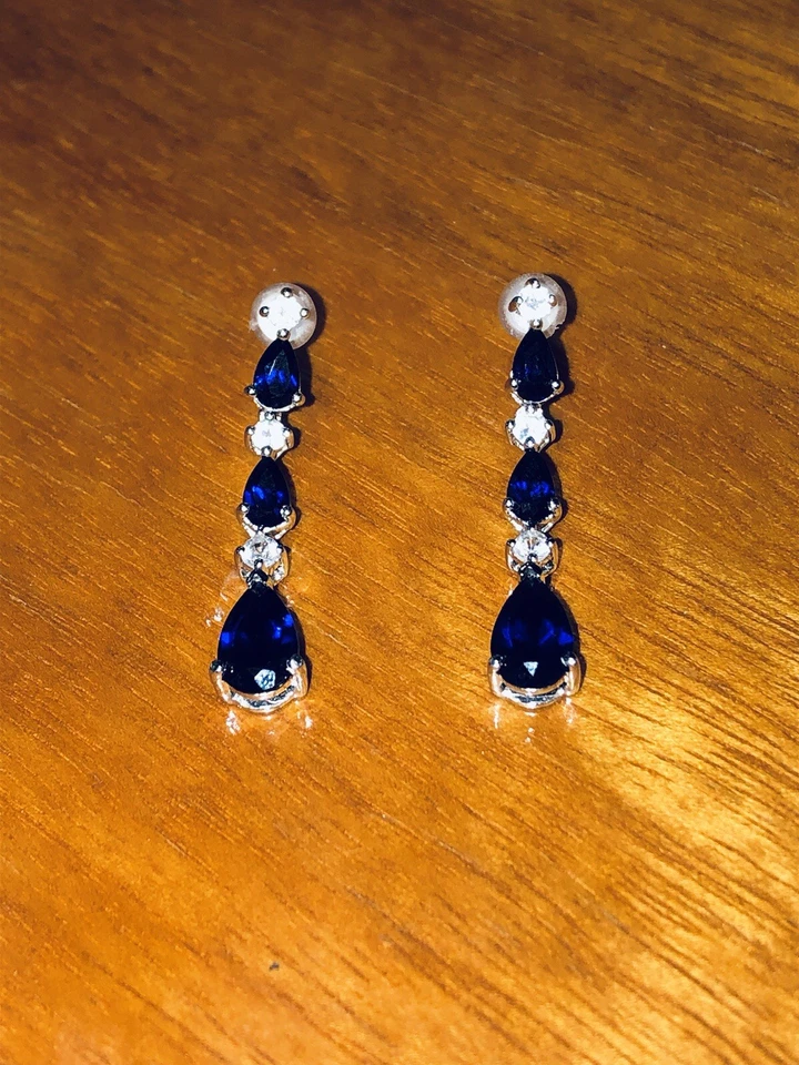 Blue And White Sapphire Earrings-10k White Gold - Image 1 of 4