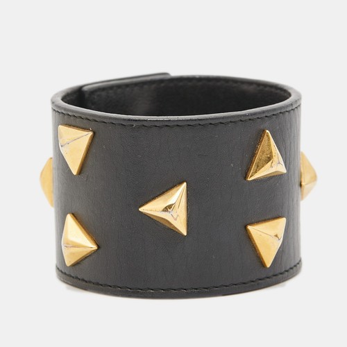SAINT LAURENT (YSL) Bracciale Saint Laurent Paris nero triangolo borchie pelle tono oro