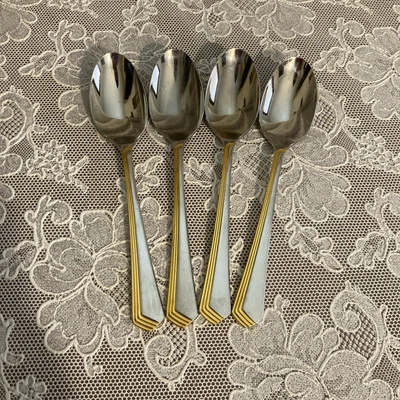 Cubiertos Yamazaki Patrick Ramona acento negro/dorado RARO 5 O’ reloj cucharaditas Foto 1 de 4