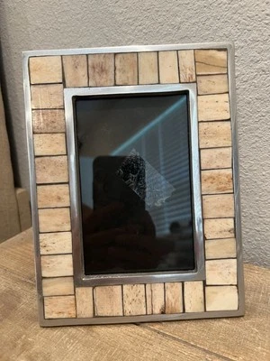 Picture Frame Silver Metal Beige Tan Ceramic Mosaic Tiles 8x6” Fits 3.5x5” Photo - Image 1 of 4