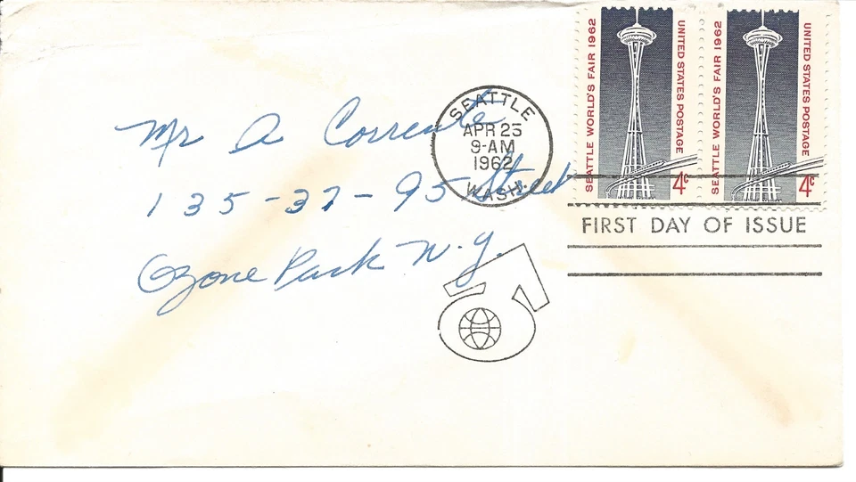 US Scott #1196, First Day Cover 4/25/62 Seattle Single World's Pair - Image 1 of 1