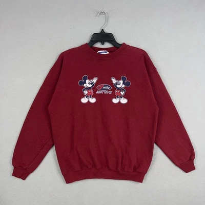 Sudadera De Colección Mickey Mouse Para Hombre Mediana Roja Just Do It Boot Cuello Redondo Años 90 EE. UU. Foto 1 de 4