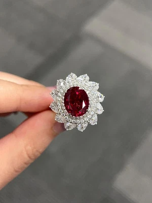 4.15 Ct Oval Cut Natural Ruby & Diamond Bridal Wedding Ring 14k White Gold - Image 1 of 4