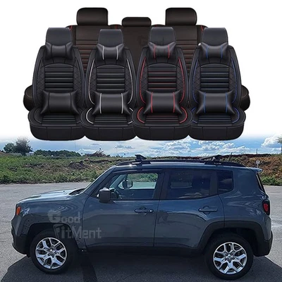 Juego completo de funda de asiento de coche 5 asientos amortiguador trasero delantero para Jeep Renegade 2015-2024 Foto 1 de 4