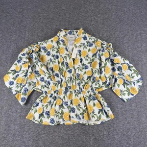 Maeve Anthropologie Shirt Womens XS White Citrus Fruit Print Peplum Blouse Top - Picture 1 of 11