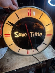 1959 American Time Corp Save Time  ADVERTISING CLOCK Pam Clock Co. Read - Picture 1 of 6