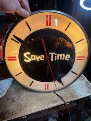 1959 American Time Corp Save Time  ADVERTISING CLOCK Pam Clock Co. Read - Image 1 of 4