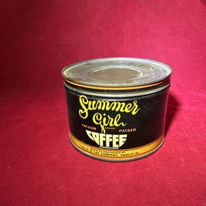 VINTAGE SOMMER MÄDCHEN 1 PFUND KEYWIND KAFFEEDOSE H.D. Lee Co. Kansas City MO 4" groß - Bild 1 von 9