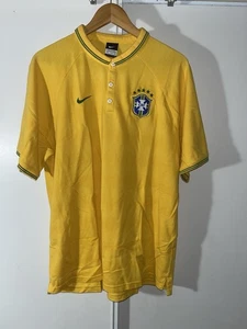 Nike Brazil Polo Shirt Yellow 2014 World Cup Soccer XL Football Jersey - Foto 1 di 11