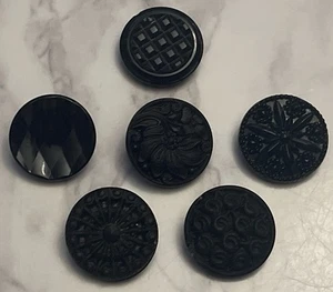 Vintage 6 Czech Black Glass Buttons Button Lot 140-10 - Picture 1 of 11
