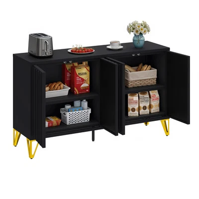 Fluted Metal Buffet Cabinet Sideboard Cabinet w/ Magnetic Doors Adjustable Shelf - Image 1 of 4