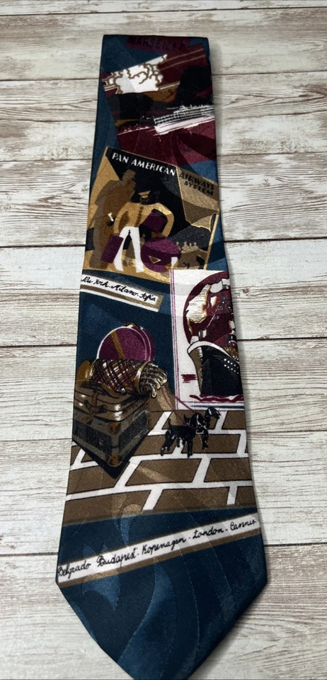 Gravata de pescoço Halston masculina vintage viagem aérea/100% poliéster 56" x 3,5" - Imagem 1 de 4