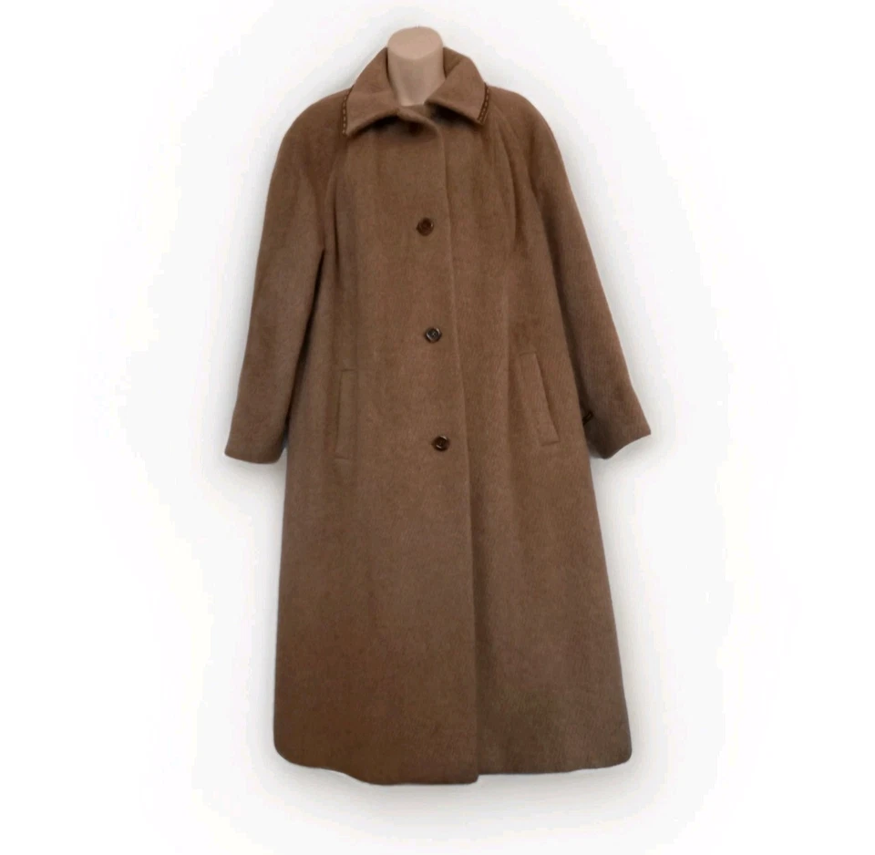 Vintage 80s EASTEX Llama Wool Blend Beige Maxi Coat size 18 UK Made in England - Image 1 of 4