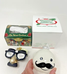 (2) Old World Christmas Blown Glass Ornament Mustache Lot Pringles Funny Face - Picture 1 of 5