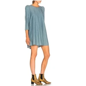 THE GREAT The Darling Puff Sleeve A Line Dress Blue Cotton Size 1 (small) - Picture 1 of 13